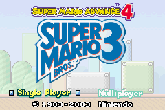 Super Mario Advance 4: Super Mario Bros. 3 title screen for GameBoy Advance